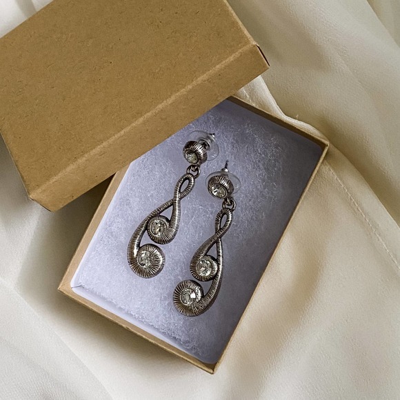 VTG Silver Diamond Swirl Dangle Earrings - Picture 5 of 5